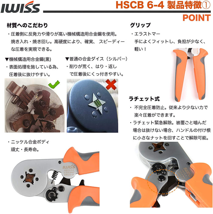 フェルール用圧着ペンチ 0.25-6.0mm2 HSC8 6-4  端子セット品 HSC8 6-4/E-400