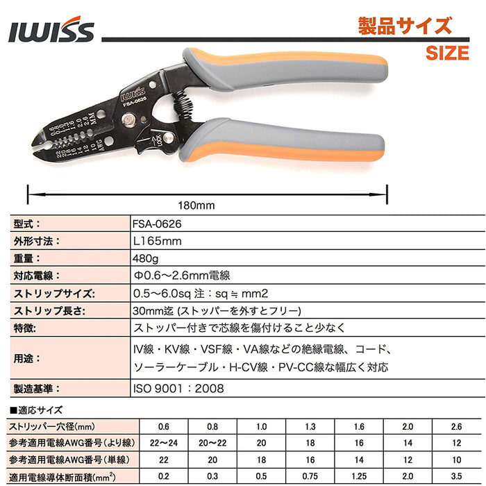 ワイヤーストリッパー Φ0.6-2.6mm(20-10AMG)  FSA-0626