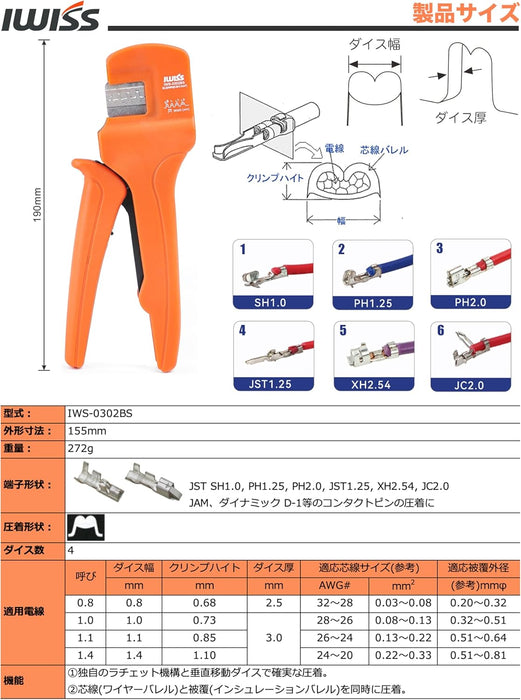 極小端子 1.0㎜-2.0㎜ピッチ用 垂直圧着工具 IWS-0302BS