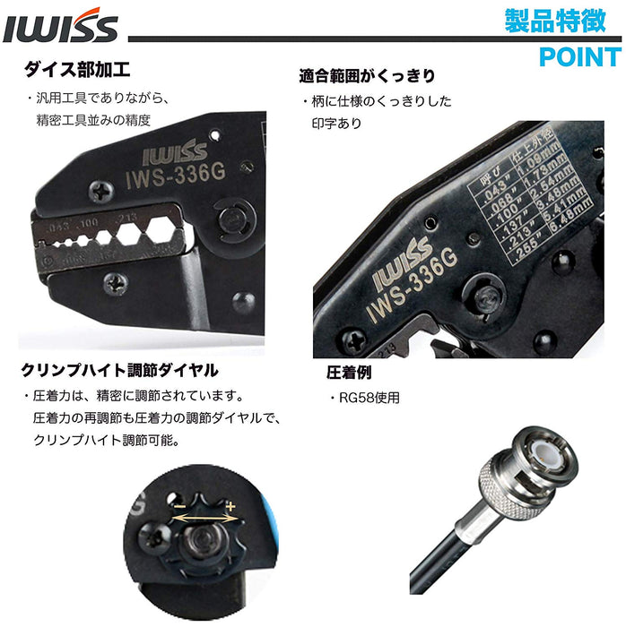 光ファイバー 同軸 コネクター 圧着工具 IWS-336G
