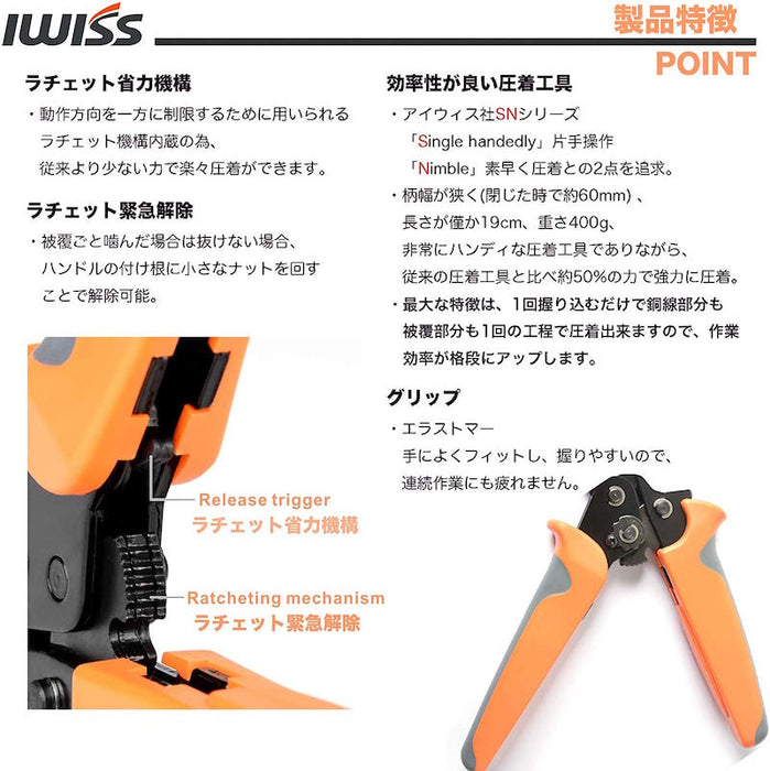 同時圧着ペンチ  ファストン端子 0.14-1.5mm²中型端子対応 SN-48BE