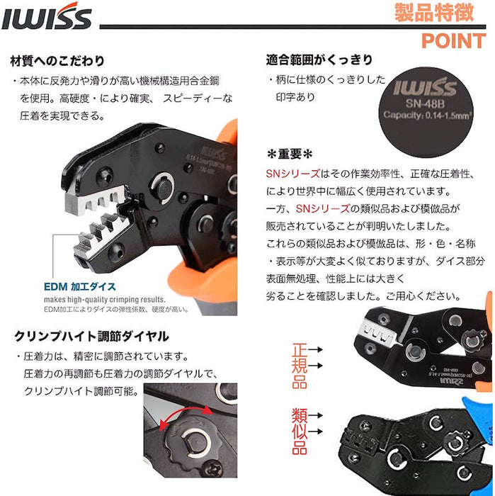 同時圧着ペンチ  ファストン端子 0.14-1.5mm²中型端子対応 SN-48BE