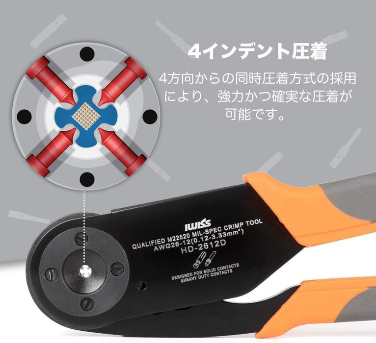 ソケットコンタクト コンタクトピン 用 4点同時圧着工具 圧着工具 MIL規格 DT DTM DTP用 0.12～3.5mm²対応 M22520/1-01 (HD-2612D+G20)