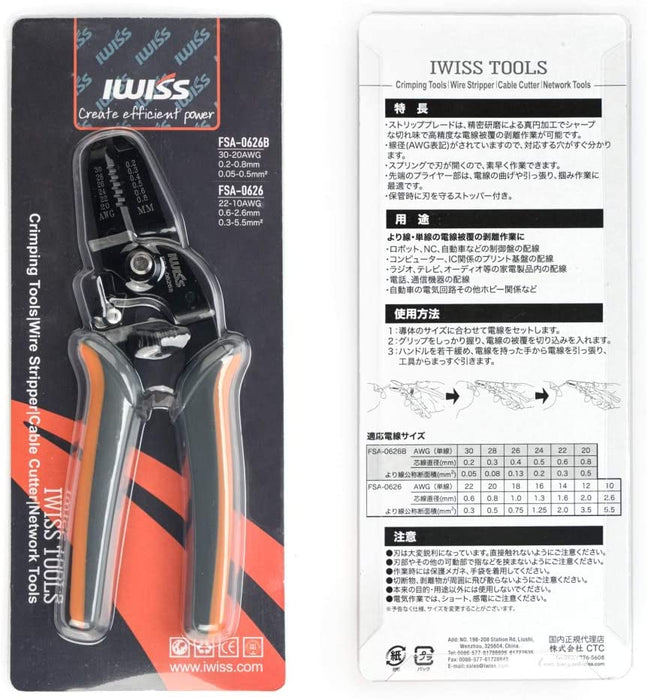ワイヤーストリッパー Φ0.25-0.8mm(30-20AMG) 細線用 FSA-0626B