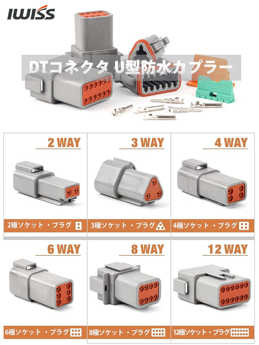 DTコネクタ オス メス 防水カプラー 2極3極4極6極8極12極 ロック付き ハーレー 端子 LED作業灯 ワークライト 取付 車配線 コネクター 14-20AWG NK-94