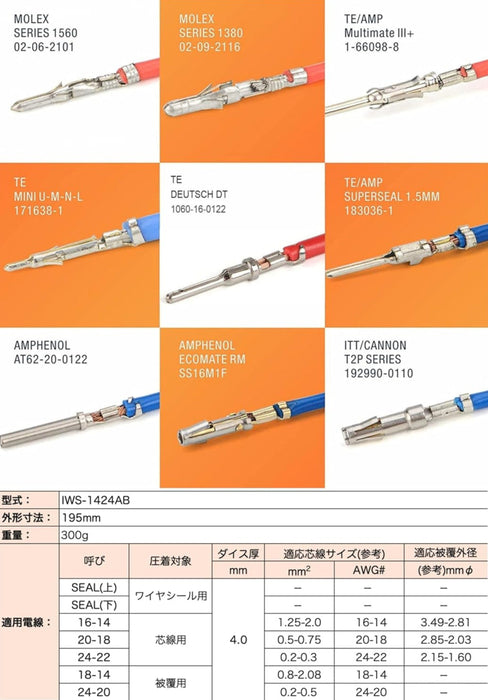 圧着ペンチ ドイチェ DEUTSCH DT コネクター TE AMP SEAL 16自動車用コネクタピン オープンバレル端子 バイクコネクター 圧着ペンチ 0.2-2.0mm²対応 IWC-1424AB