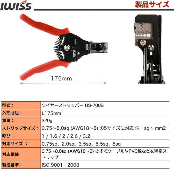 電線ストリップ工具 多芯ケーブルやPVC線等対応 0.75sq〜8sq HS-700B