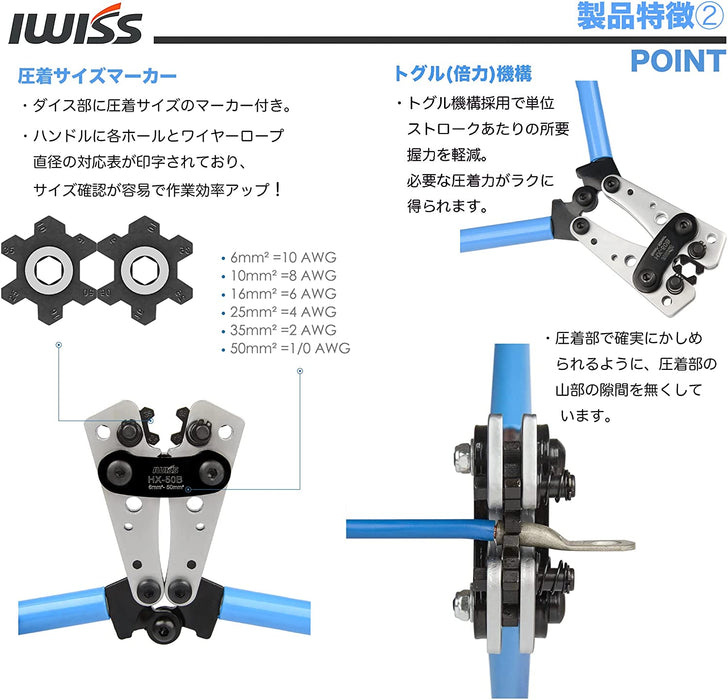 裸圧着スリーブ バッテリーターミナル 圧着工具 ケーブルハンディカッター付き HX-50B/LK-60A