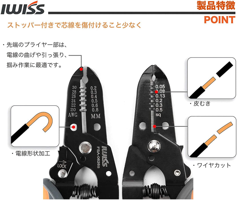 ワイヤーストリッパー Φ0.25-0.8mm(30-20AMG) 細線用 FSA-0626B