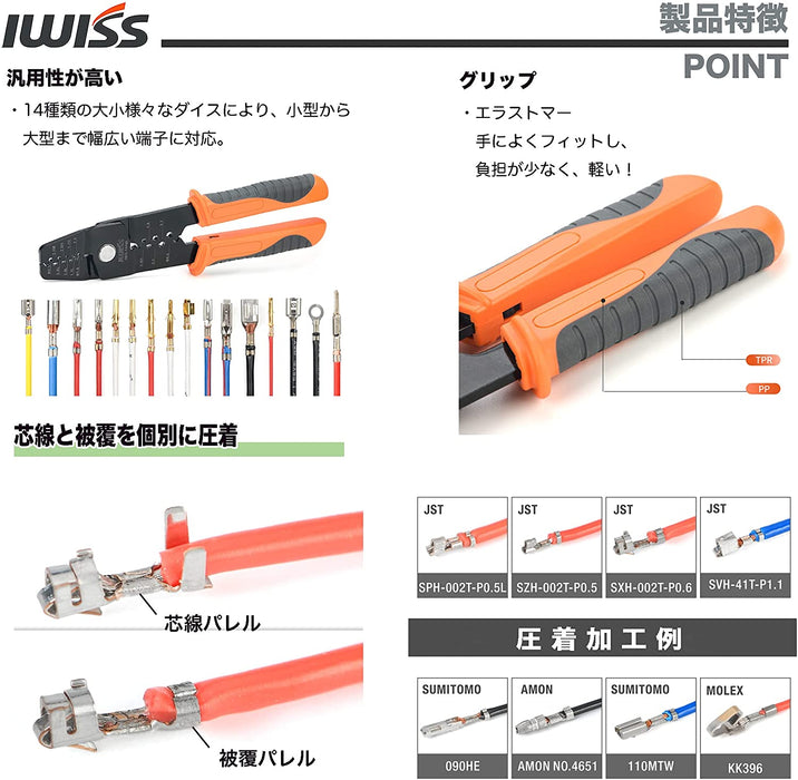 オープンバレル端子用圧着ペンチ  AWG#28～#14 IWS-1440L