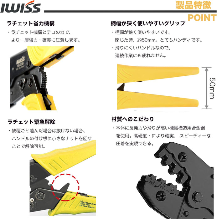 精密同時圧着ペンチ｜オープンバレル端子 1.0–6.0mm²対応｜HS‑03B