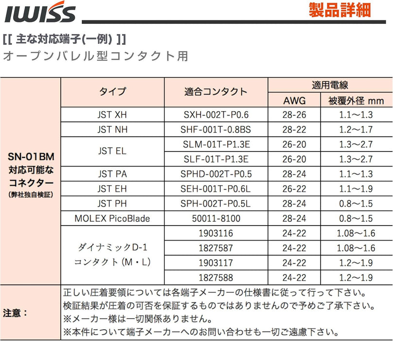 精密同時圧着ペンチ 0.08-0.5mm²極小端子対応 SN-01BM