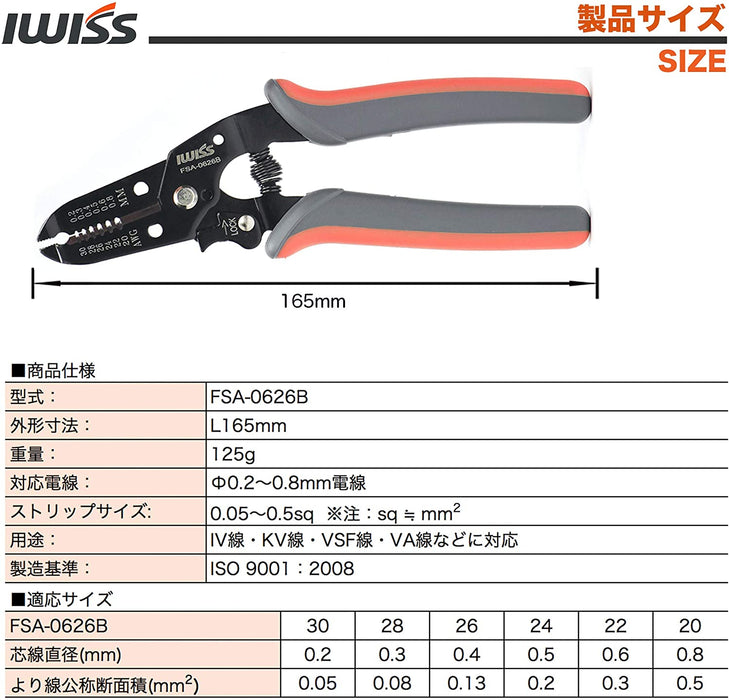 ワイヤーストリッパー Φ0.25-0.8mm(30-20AMG) 細線用 FSA-0626B