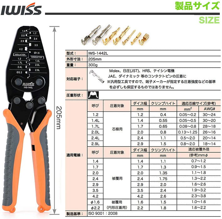 汎用圧着ペンチ オープンバレル端子用  IWS-1442L