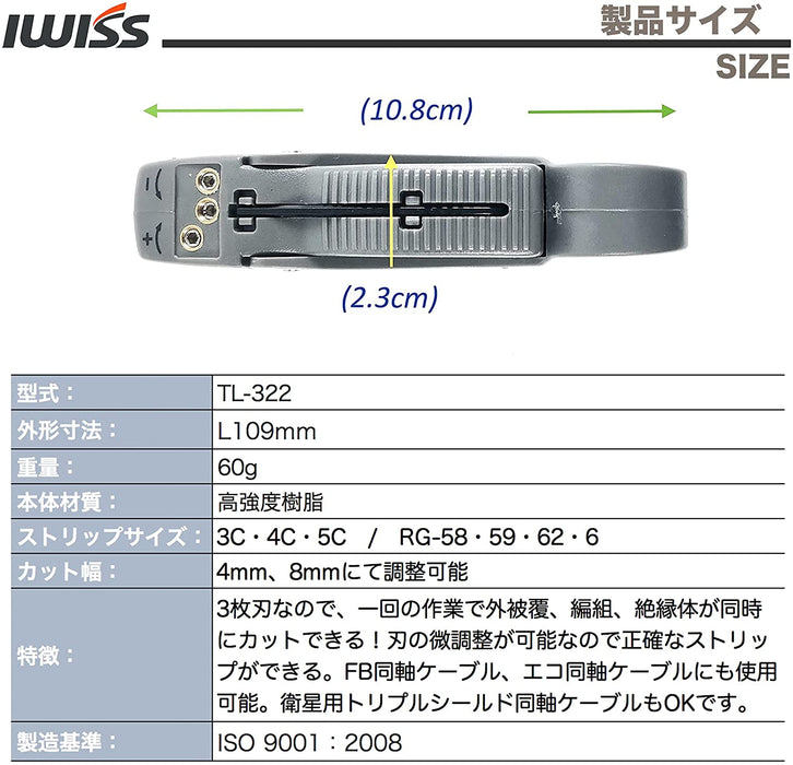 同軸ケーブルストリッパー 3枚刃  取扱説明書付 TL-322（HT-322）
