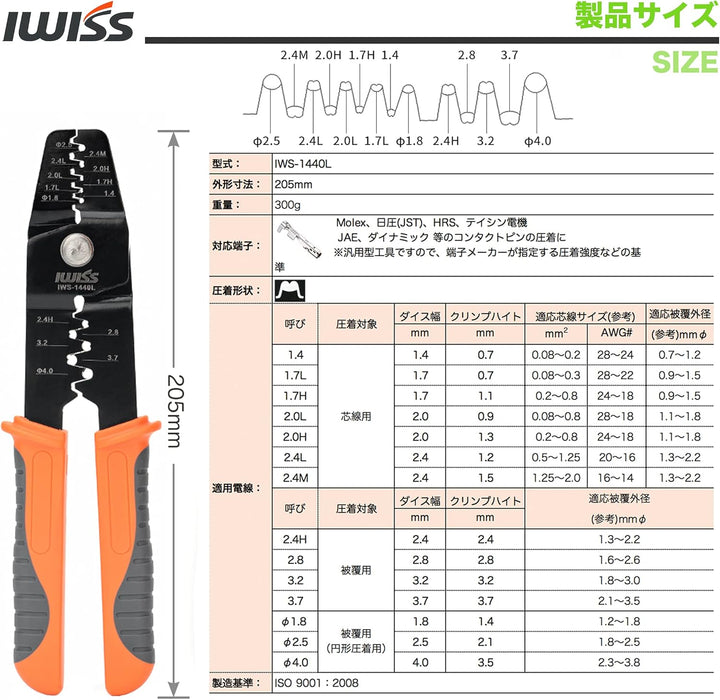 オープンバレル端子用圧着ペンチ  AWG#28～#14 IWS-1440L