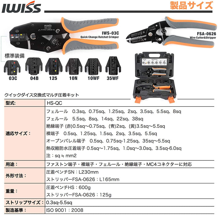 ダイス交換式 マルチ圧着工具セット HS-QC