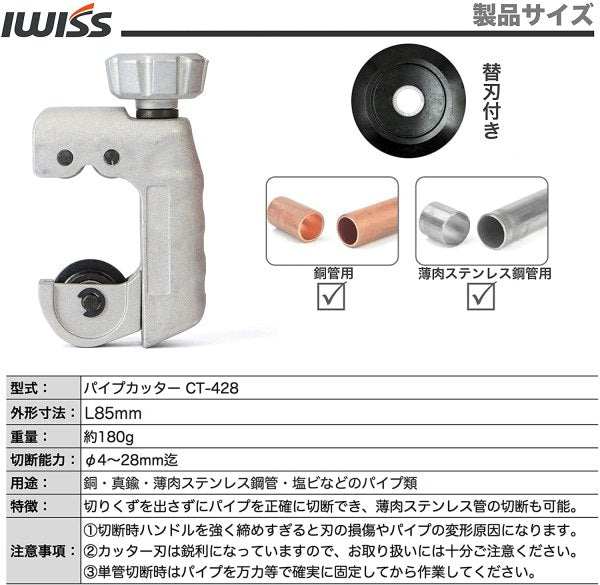 パイプカッター切断能力 4-28mm CT-428