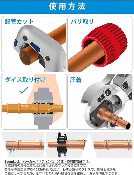 RLS Zoomlock 火なし 銅管継手 圧着工具 IWS-1632AF-ZL