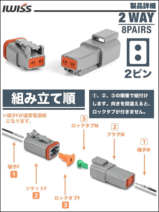 DTコネクタ オス メス 防水カプラー2極 8組 NK-56