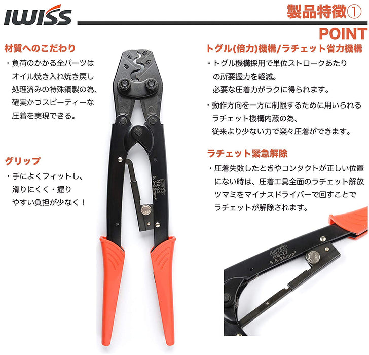 裸圧着スリーブ 圧着工具  5.5-22sq対応 HS-22