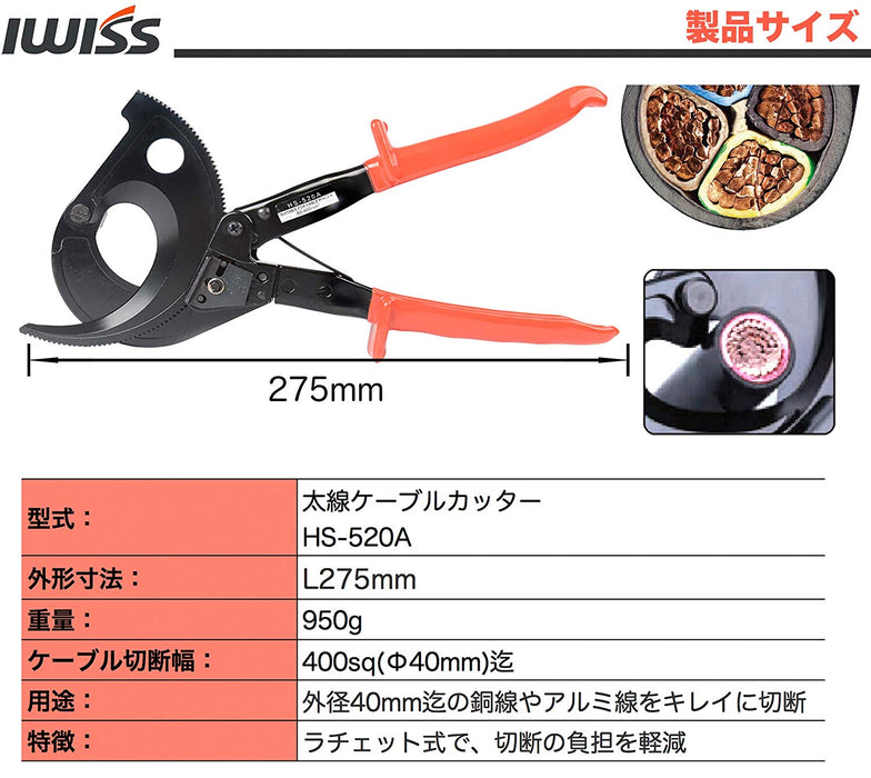 ラチェット 太線 ケーブルカッター 400sqまで HS-520A