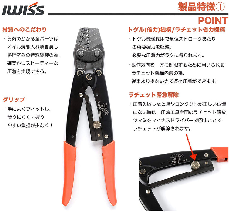 裸圧着スリーブ 圧着工具 1.25-10sq対応 HS-8