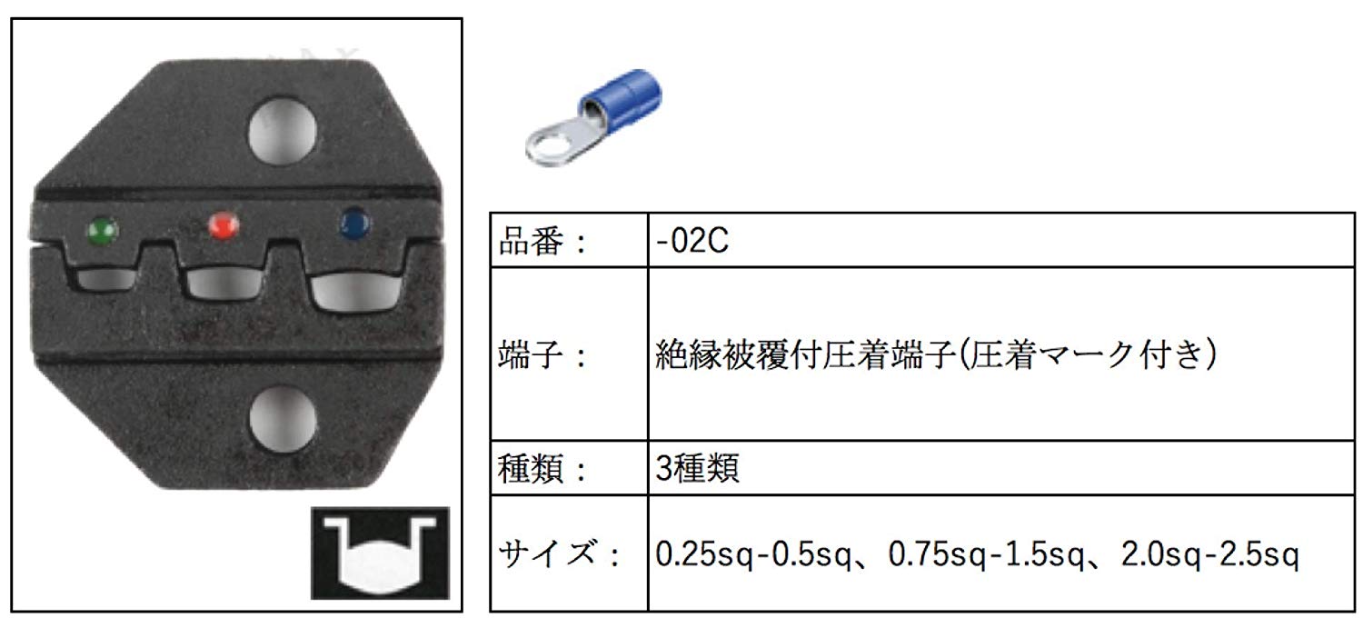 SNシリーズ交換用ダイス 絶縁被覆付圧着端子 SN-A02C