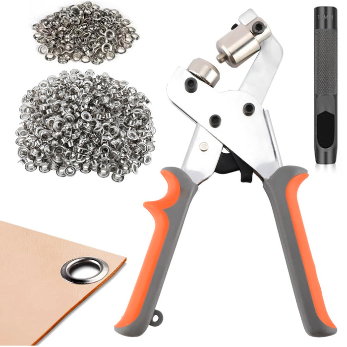 グロメットキット ハトメ カシメ工具 パンチ 両面ハトメパンチ 3/8インチ（10mm） ハトメ 座金 500セット ベルトポンチ ブルーシート ビニールシート 穴開け IWS-EPT