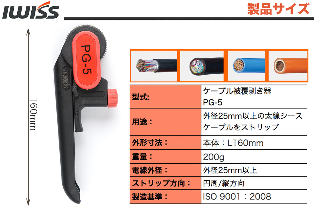 ケーブル被覆剥き器 外径φ25mm以上の太線シース向け  AMS PG-5