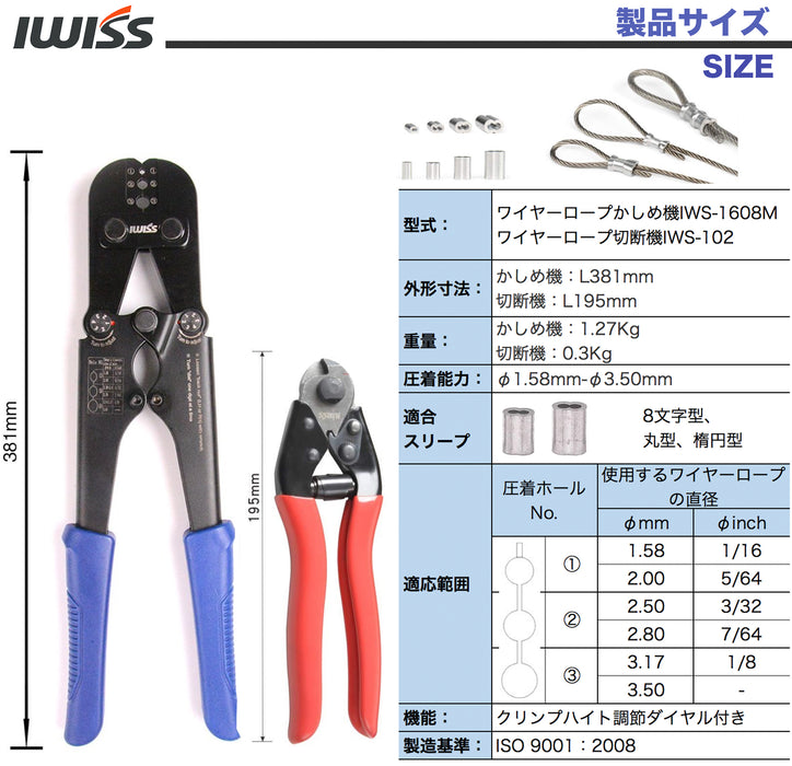 ワイヤーロープカッター   φ1.58mm-φ3.5mm圧着 IWS-1608M/IWS-102
