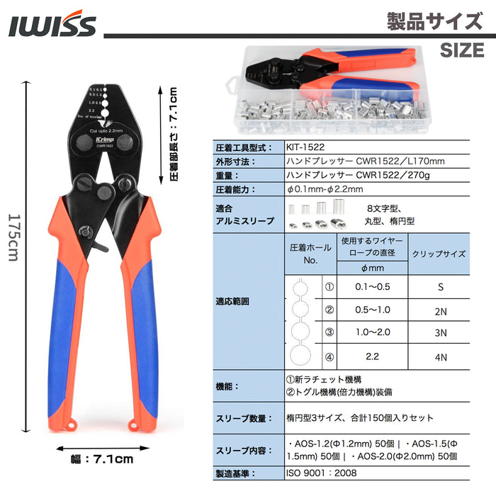 ハンドプレッサー ワイヤークランプカッター φ0.1mm-φ2.2mm KIT-1522