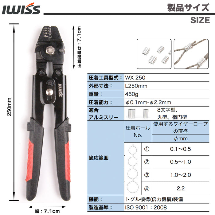 ワイヤーロープカッター アルミスリーブ かしめ機  WX-250