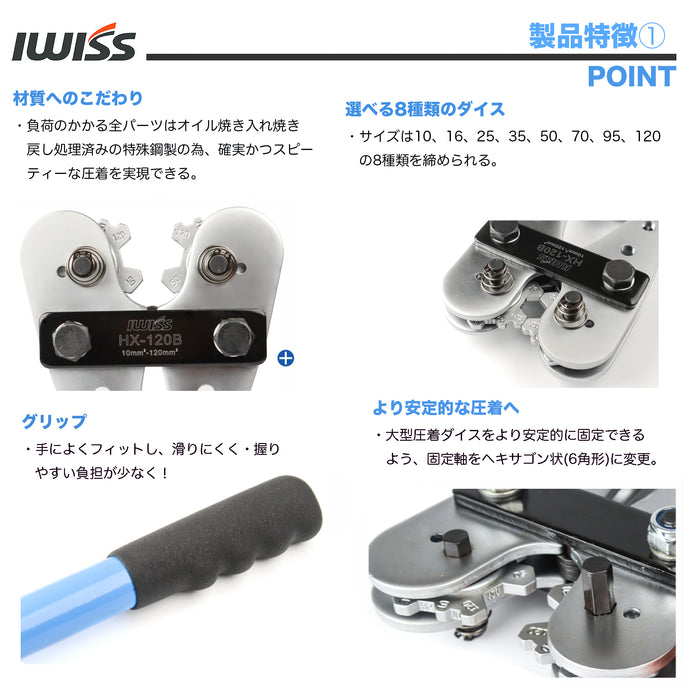 大型  裸圧着スリーブ バッテリーターミナル 圧着工具 10.0-120sq対応 HX-120B