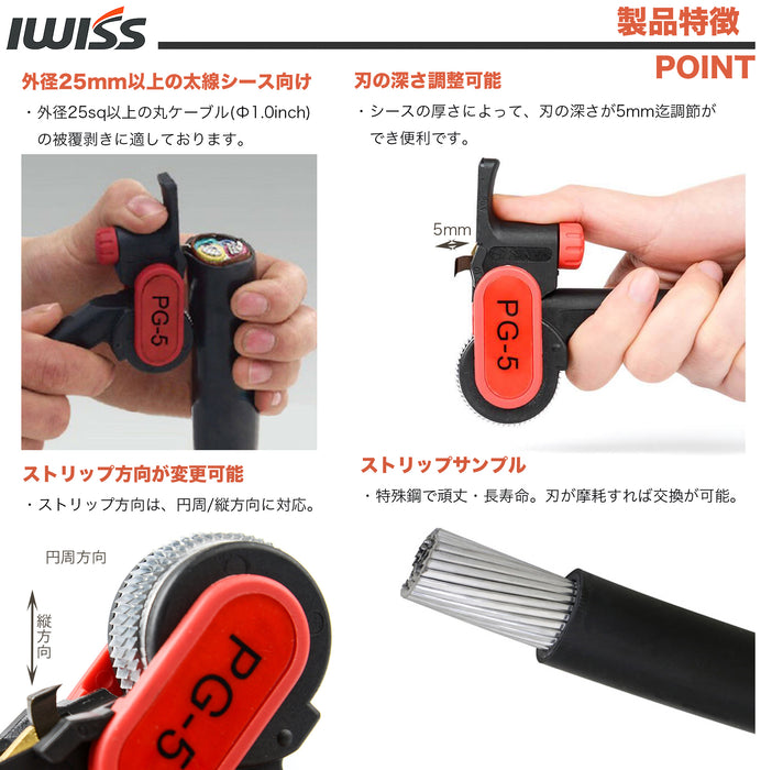 ケーブル被覆剥き器 外径φ25mm以上の太線シース向け  AMS PG-5
