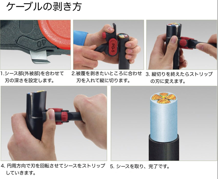 ケーブル被覆剥き器 外径φ25mm以上の太線シース向け  AMS PG-5