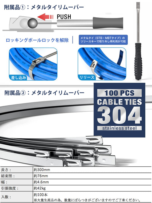 メタルタイ 結束工具 ステンレスタイ 100本入り 幅4.6～19mm WCT319-KIT