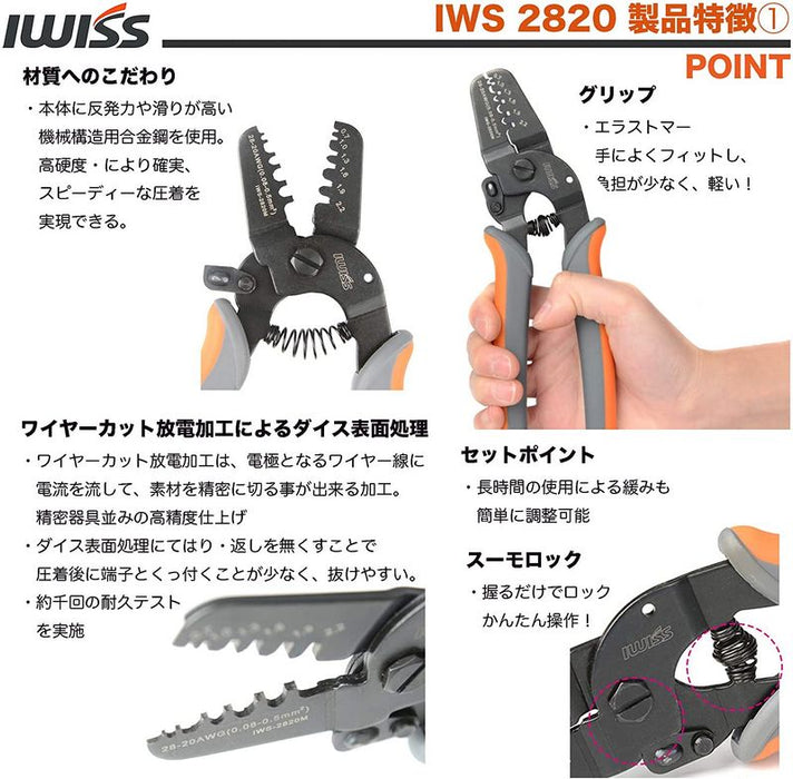 精密圧着ペンチ  0.08-0.5mm²極小端子用 IWS-2820M