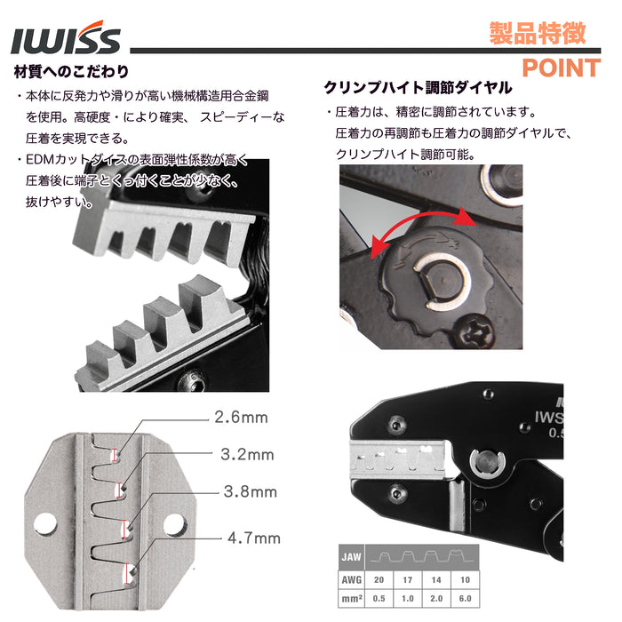 スプライス U字型 端子 圧着工具 0.5-6.0mm²対応 IWS-0560B
